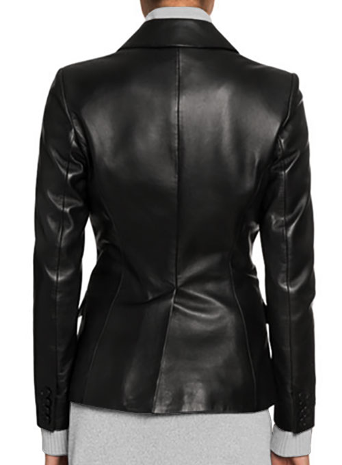 Black Stretch Leather Blazer - Click Image to Close