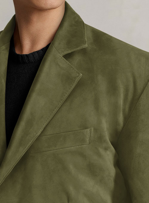 Woodland Green Suede Leather Blazer - Click Image to Close