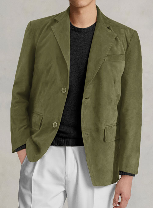 Woodland Green Suede Leather Blazer - Click Image to Close