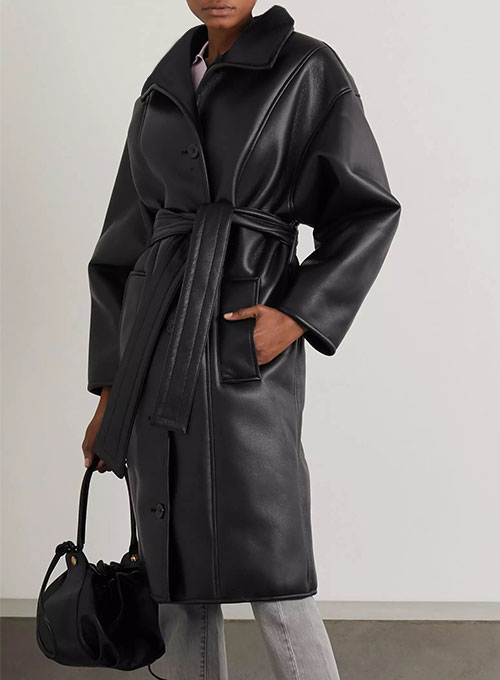 Wrap Leather Trench Coat - Click Image to Close