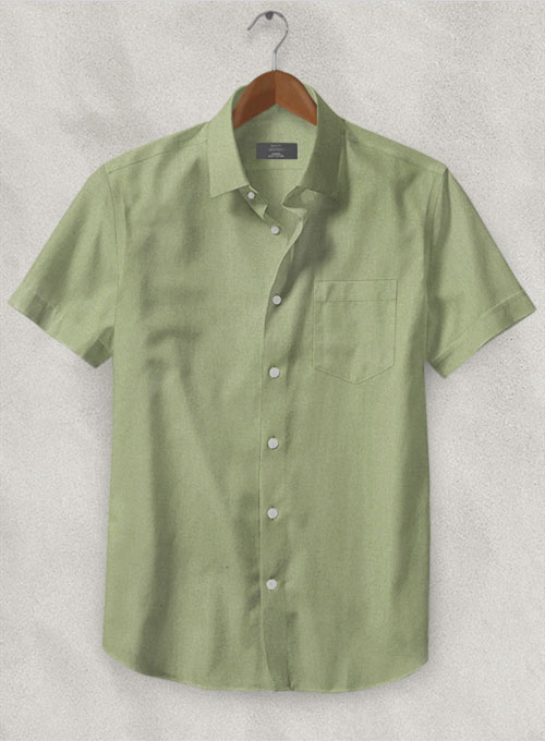 Basil Dust Stretch Poplene Shirt - Half Sleeves