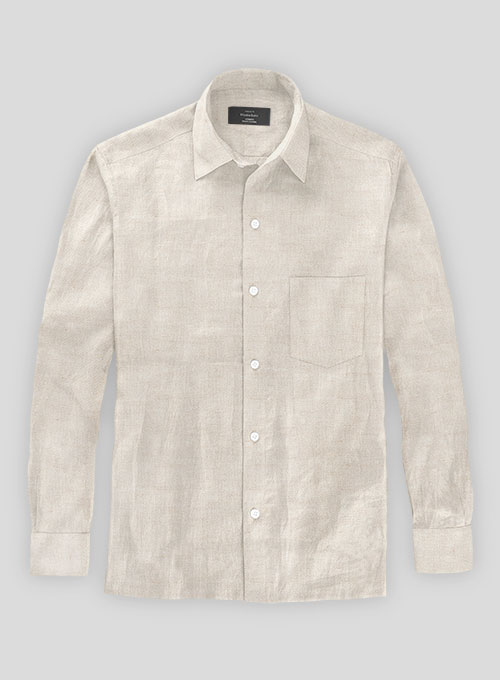 Beige Cotton Linen Shirt - Full Sleeves - Click Image to Close