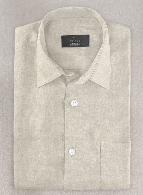 Beige Cotton Linen Shirt - Full Sleeves