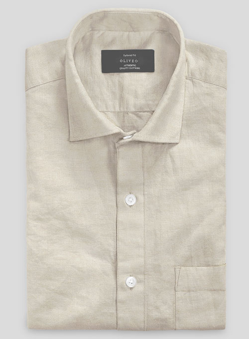 Washed Beige Cotton Linen Shirt - Click Image to Close