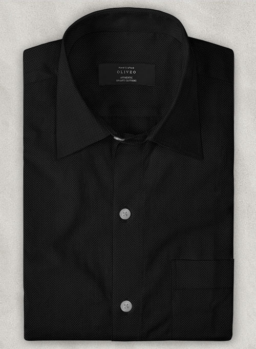 Black Herringbone Cotton Shirt - Half Sleeves