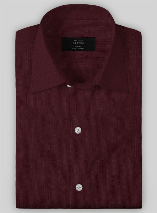 Burgundy Herringbone Cotton Shirt - Half Sleeves