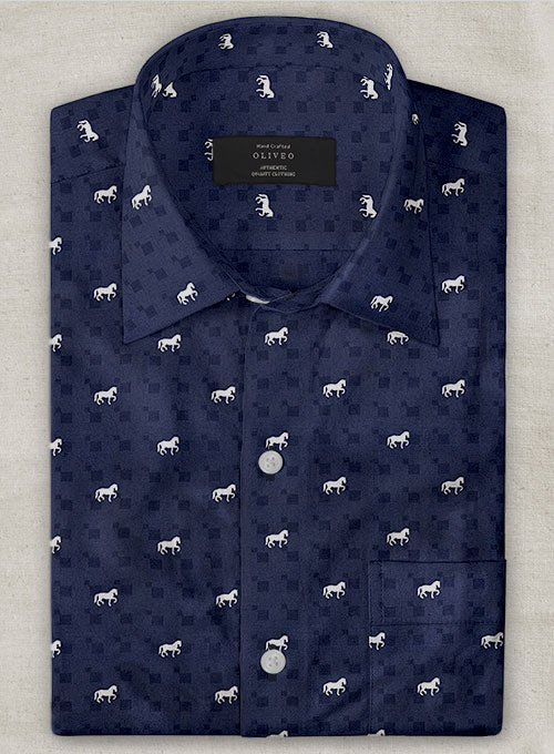 Cotton Horse Blue Shirt - Half Sleeves