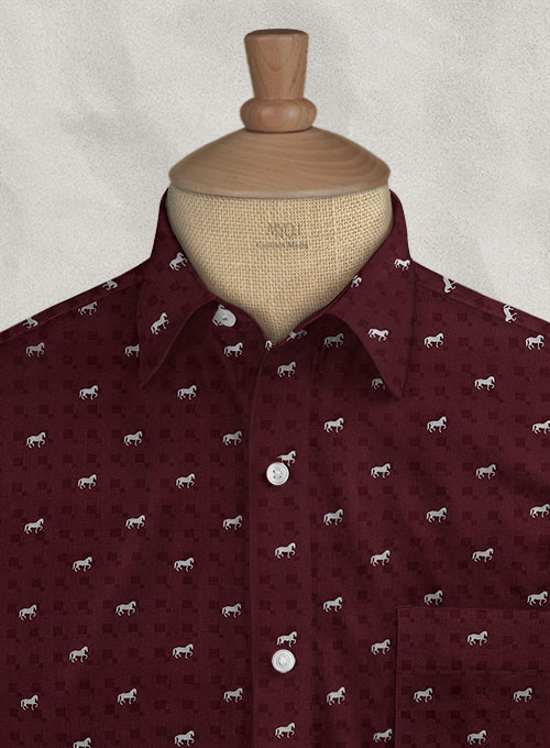 Cotton Horse Maroon Shirt - Half Sleeves