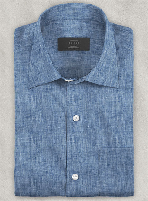 Dublin Ink Blue Linen Shirt - Half Sleeves - Click Image to Close