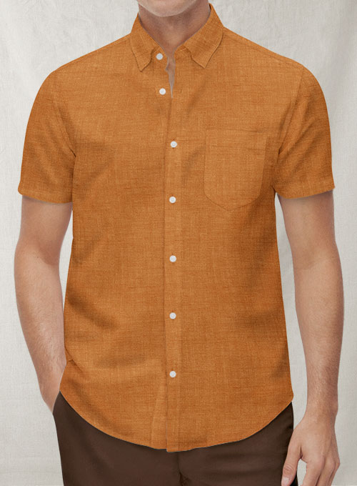 Dublin Autumn Orange Linen Shirt - Half Sleeves - Click Image to Close