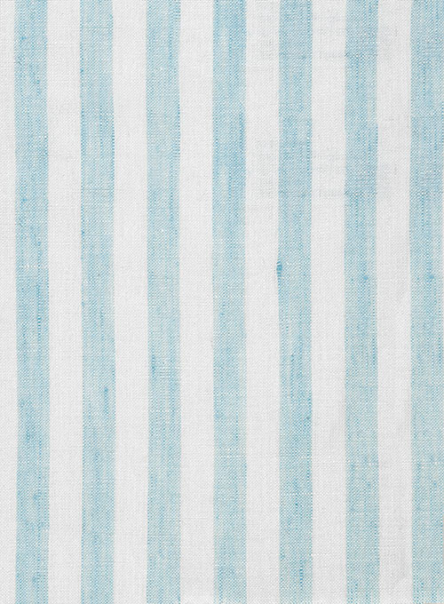 Dublin Blue Stripe Linen - Half Sleeves