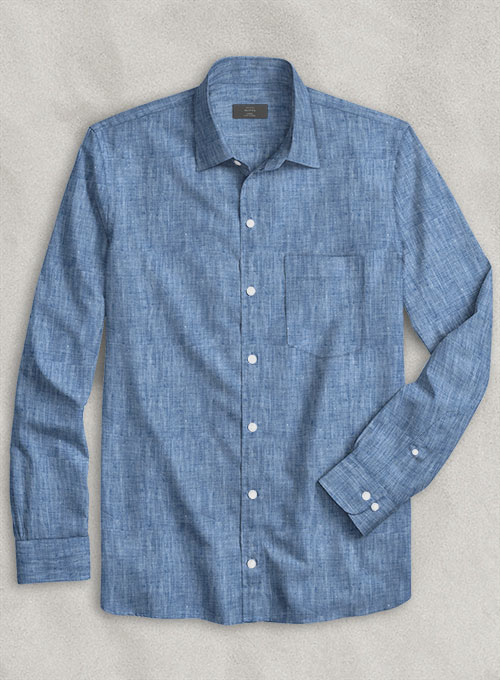 Dublin Ink Blue Linen Shirt - Click Image to Close