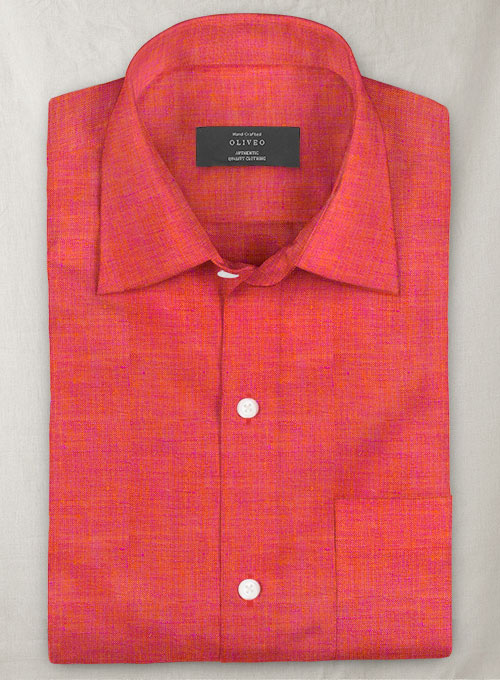 Dublin Pink Orange Linen Shirt- Half Sleeves - Click Image to Close