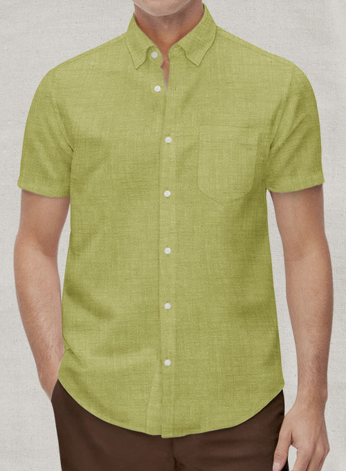 Dublin Spring Green Linen Shirt- Half Sleeves