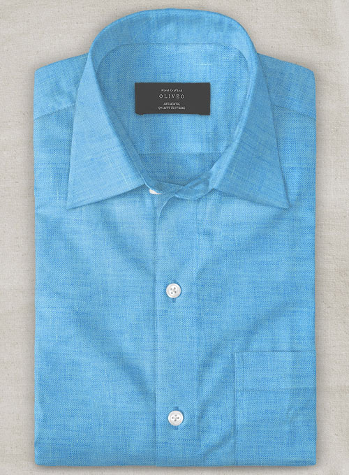 European Blue Linen Shirt - Full Sleeves