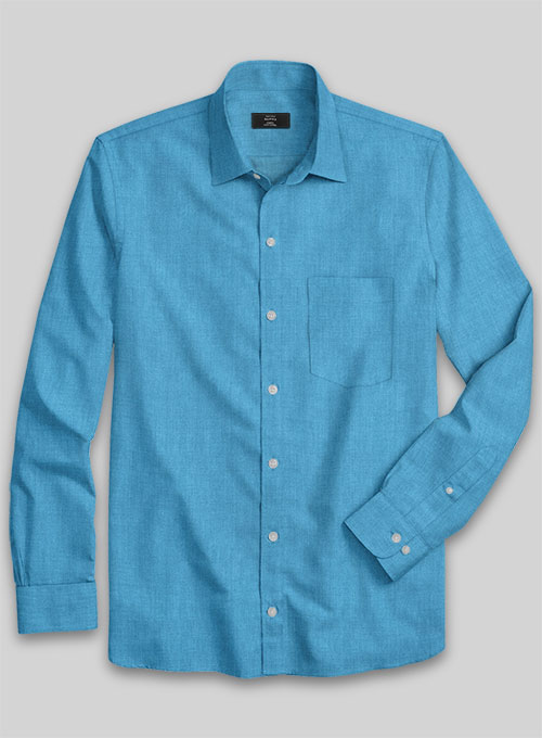 European Blue Linen Shirt - Full Sleeves - Click Image to Close