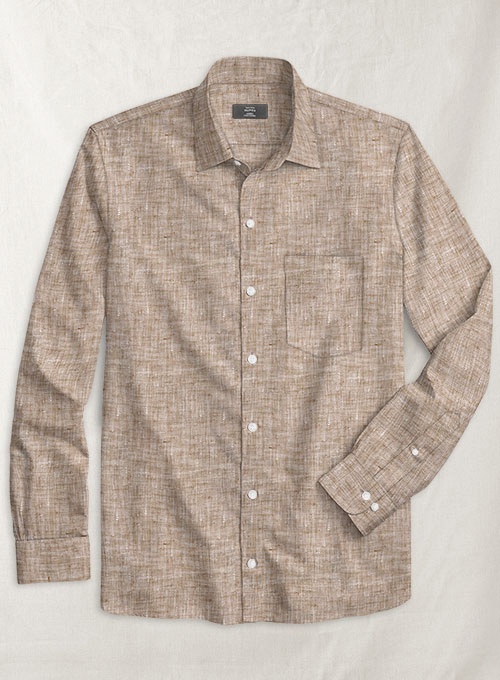 European Brown Linen Shirt - Full Sleeves - Click Image to Close