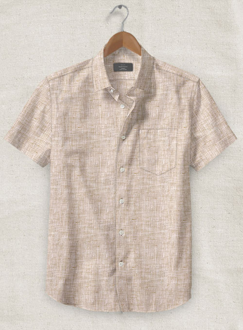 European Brown Linen Shirt - Half Sleeves
