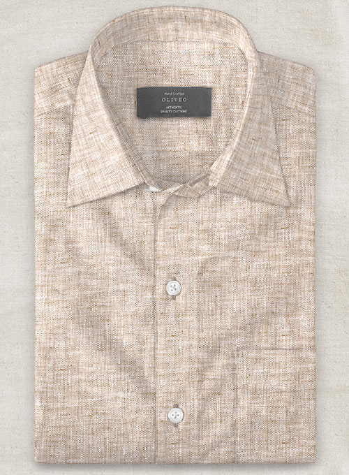 European Brown Linen Shirt   - Half Sleeves