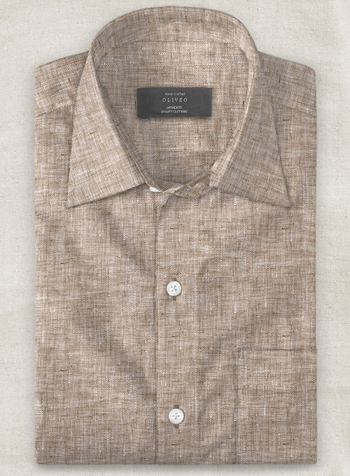 European Brown Linen Shirt - Half Sleeves - Click Image to Close