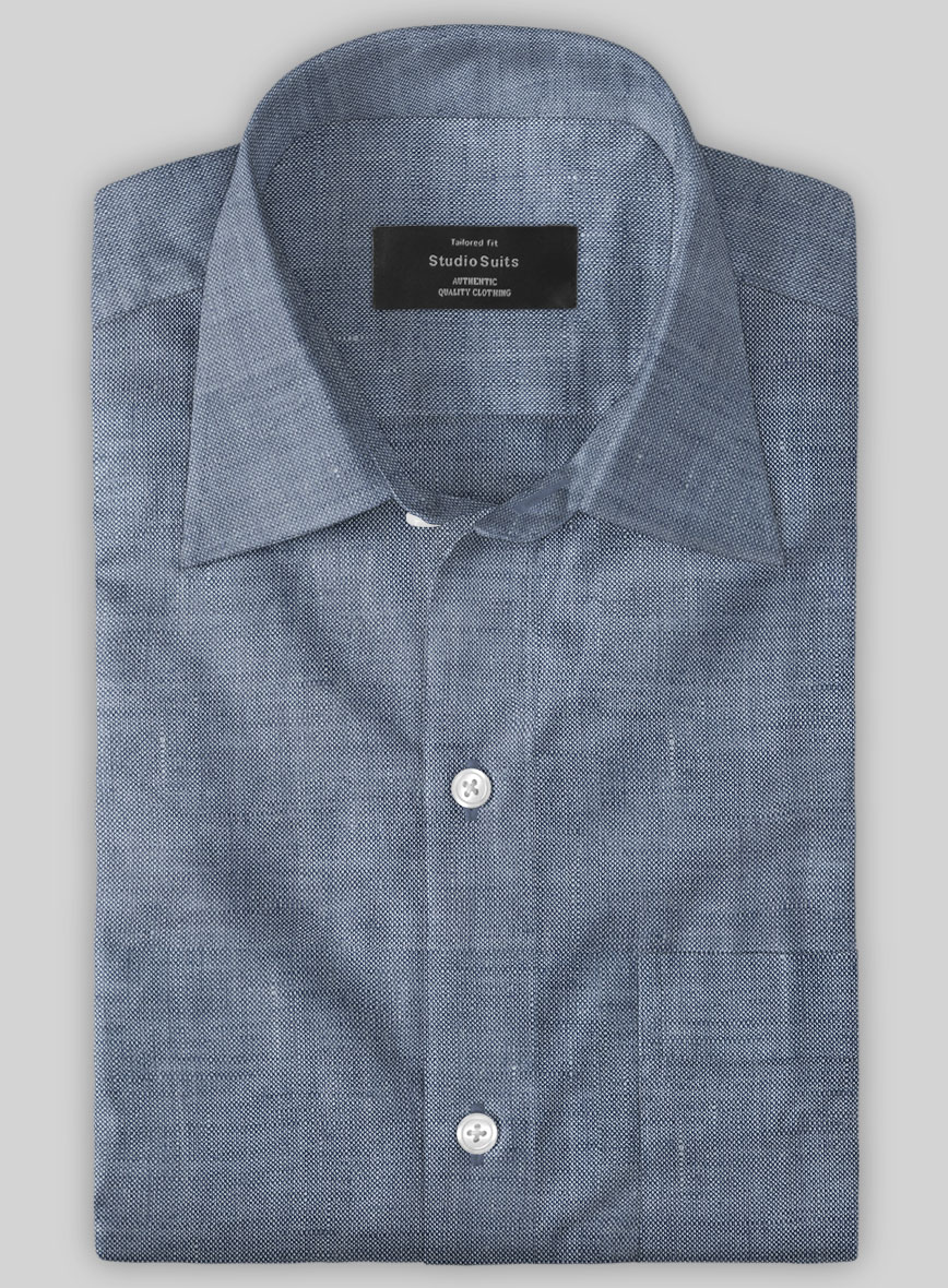 European Dusk Blue Linen Shirt  - Half Sleeves