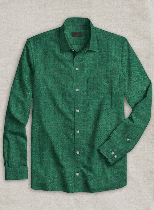 European Green Linen Shirt - Full Sleeves