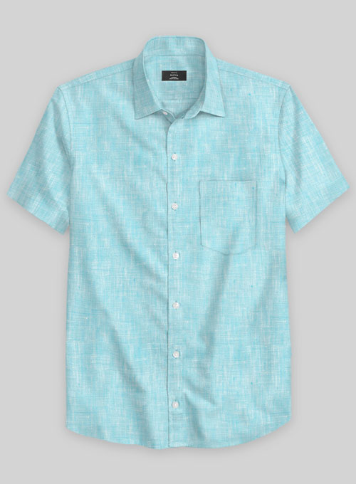 European Sky Blue Linen Shirt - Half Sleeves