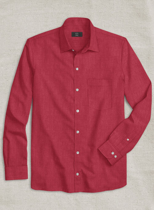 European Melon Red Linen Shirt - Full Sleeves - Click Image to Close