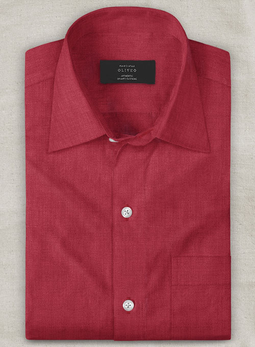 European Melon Red Linen Shirt - Half Sleeves - Click Image to Close