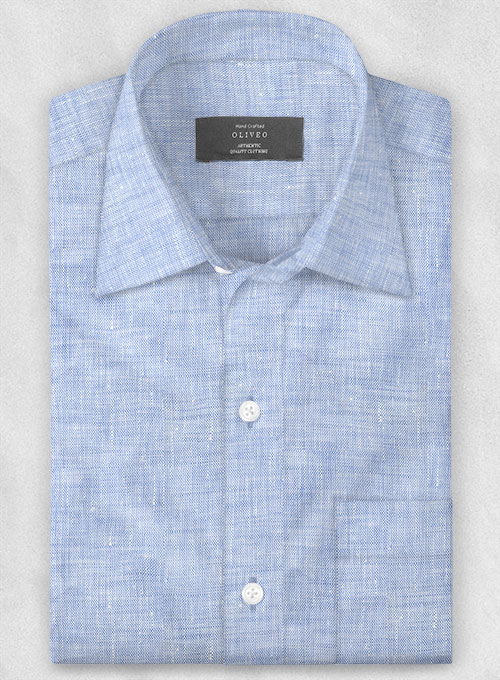 European Mist Blue Linen Shirt - Half Sleeves - Click Image to Close