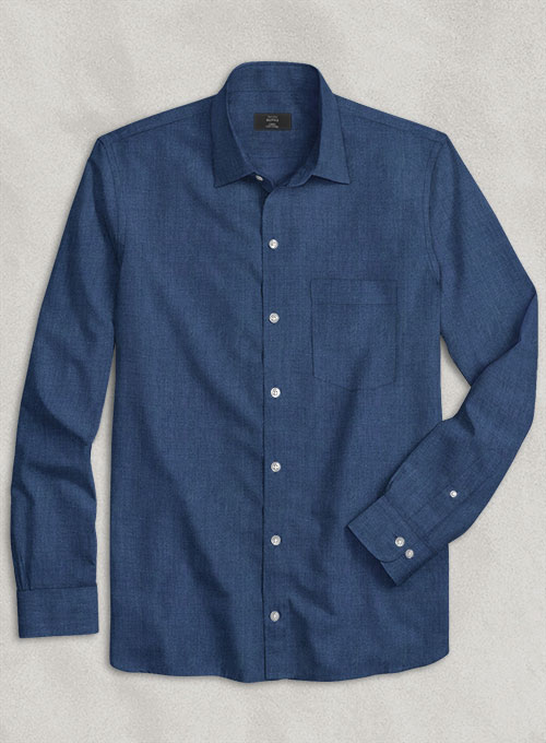European Nile Blue Linen Shirt - Full Sleeves - Click Image to Close