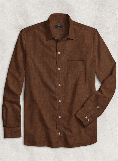 European Oak Brown Linen Shirt - Full Sleeves