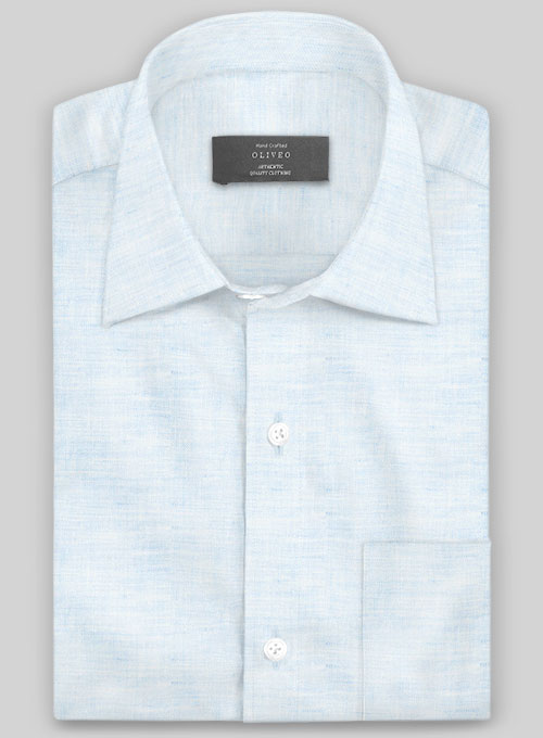 European Pale Blue Linen Shirt - Half Sleeves - Click Image to Close