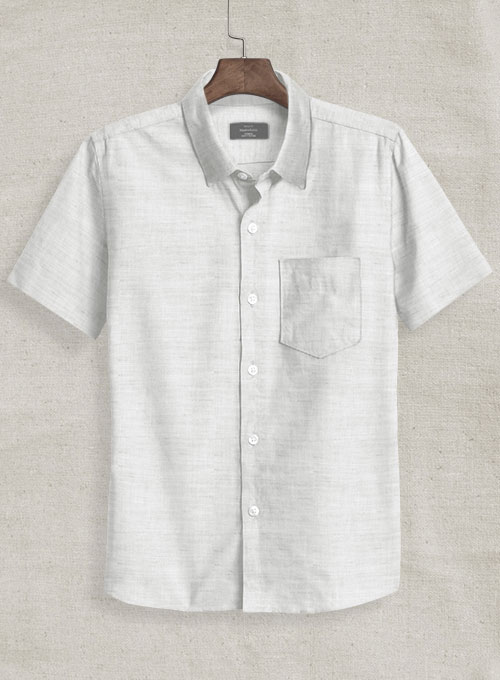 European Pale Gray Linen Shirt - Half Sleeves