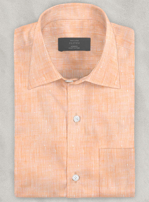 European Pale Orange Linen Shirt - Half Sleeves - Click Image to Close