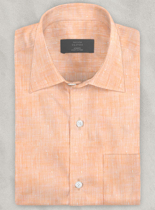 European Pale Orange Linen Shirt  - Half Sleeves