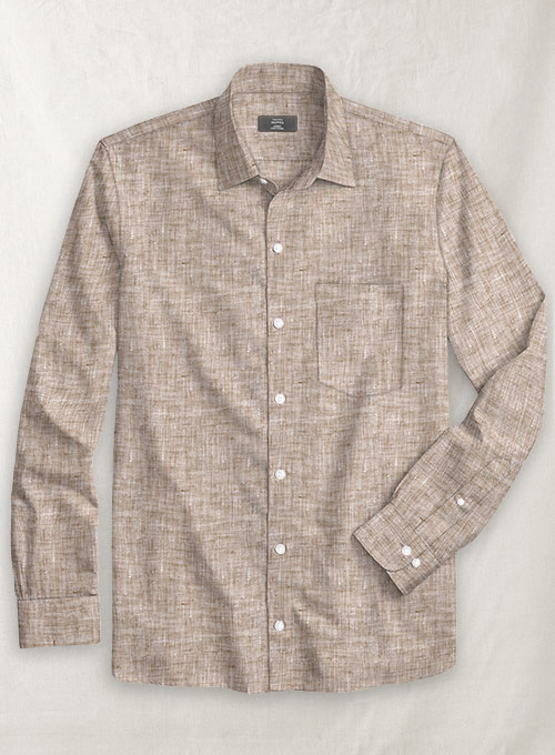European Brown Linen Shirt - Full Sleeves - Click Image to Close