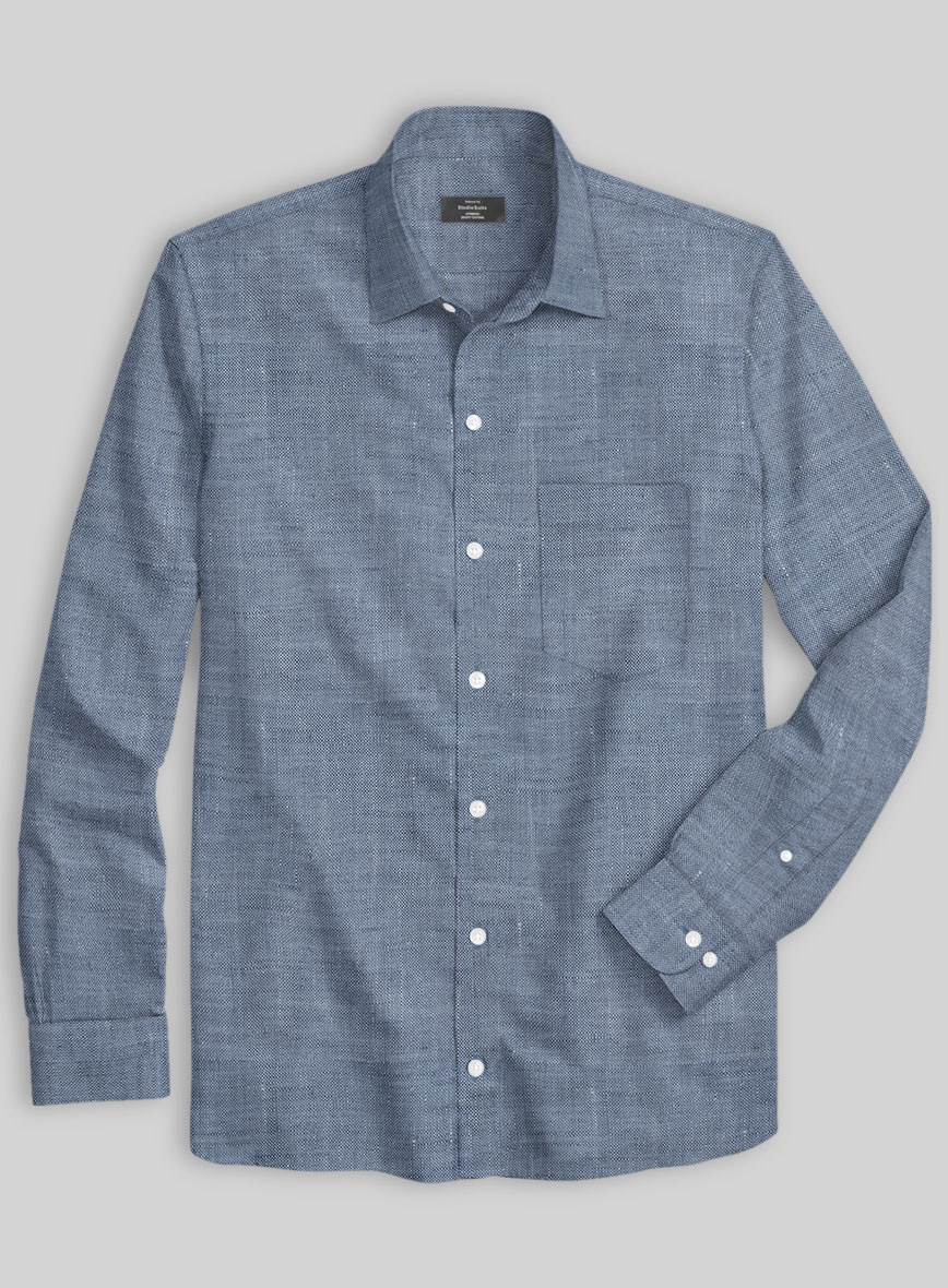 European Dusk Blue Linen Shirt - Full Sleeves