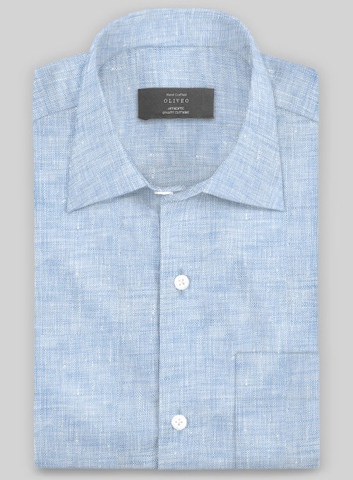 European Mist Blue Linen Shirt - Full Sleeves