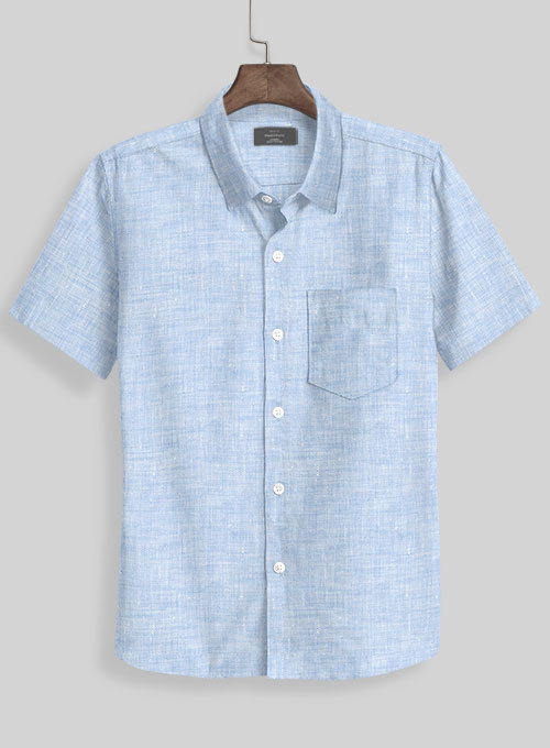European Mist Blue Linen Shirt - Half Sleeves