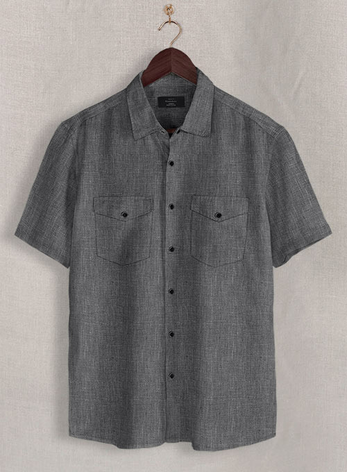 European Anchor Gray Linen Western Style Shirt - Half Sleeves