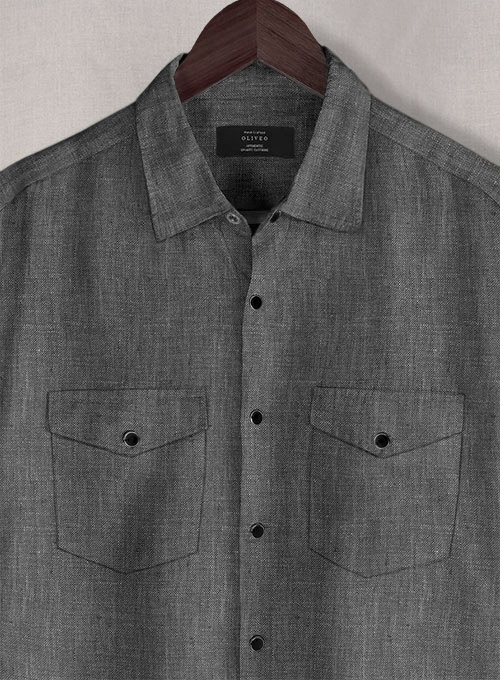 European Anchor Gray Linen Western Style Shirt - Half Sleeves