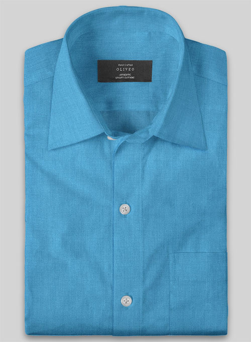 European Blue Linen Shirt - Half Sleeves - Click Image to Close