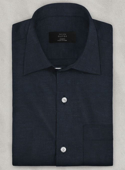 European Dark Blue Linen Shirt - Full Sleeves