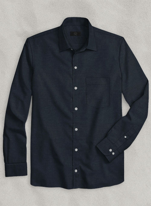 European Dark Blue Linen Shirt - Full Sleeves