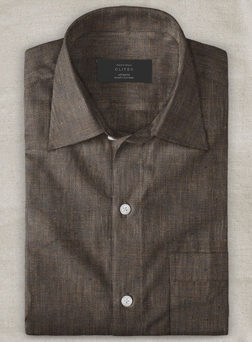 European Dark Brown Linen Shirt - Half Sleeves - Click Image to Close