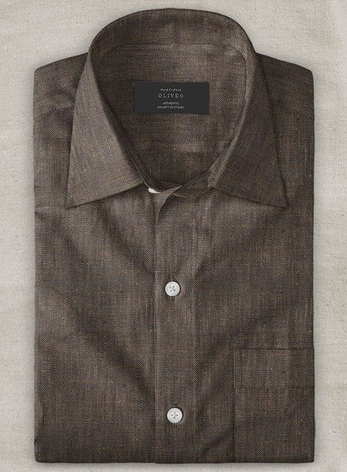 European Dark Brown Linen Shirt - Half Sleeves : Made To Measure