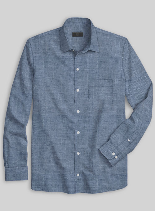 European Dusk Blue Linen Shirt - Full Sleeves