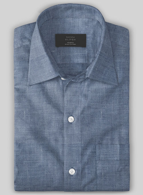 European Dusk Blue Linen Shirt  - Half Sleeves