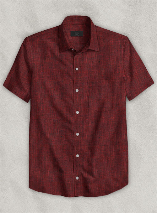European Falu Red Linen Shirt - Half Sleeves